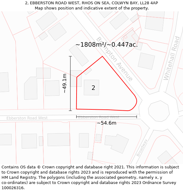 2, EBBERSTON ROAD WEST, RHOS ON SEA, COLWYN BAY, LL28 4AP: Plot and title map