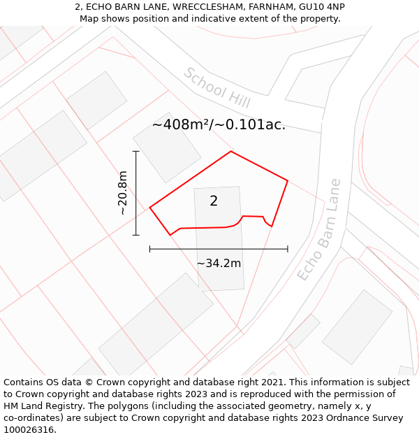 2, ECHO BARN LANE, WRECCLESHAM, FARNHAM, GU10 4NP: Plot and title map