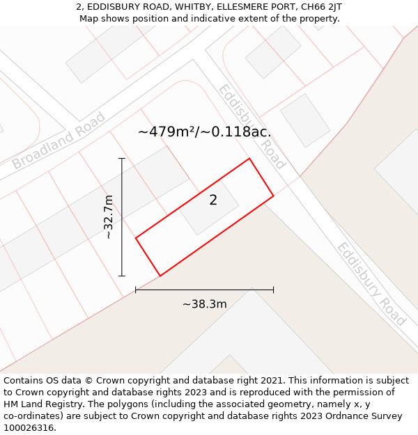 2, EDDISBURY ROAD, WHITBY, ELLESMERE PORT, CH66 2JT: Plot and title map