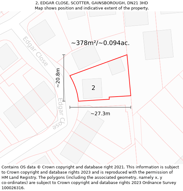 2, EDGAR CLOSE, SCOTTER, GAINSBOROUGH, DN21 3HD: Plot and title map