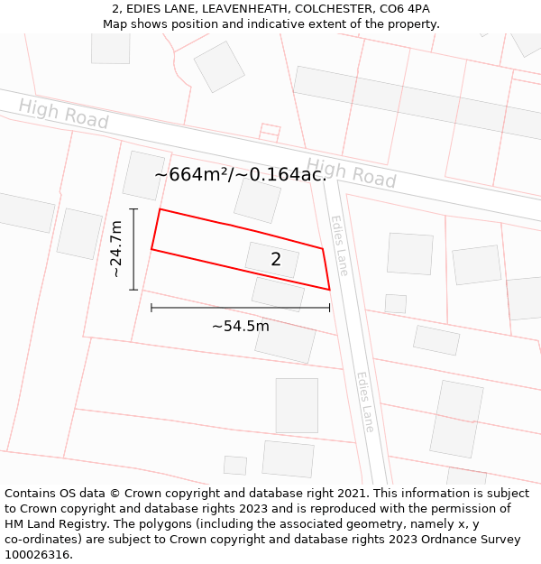 2, EDIES LANE, LEAVENHEATH, COLCHESTER, CO6 4PA: Plot and title map