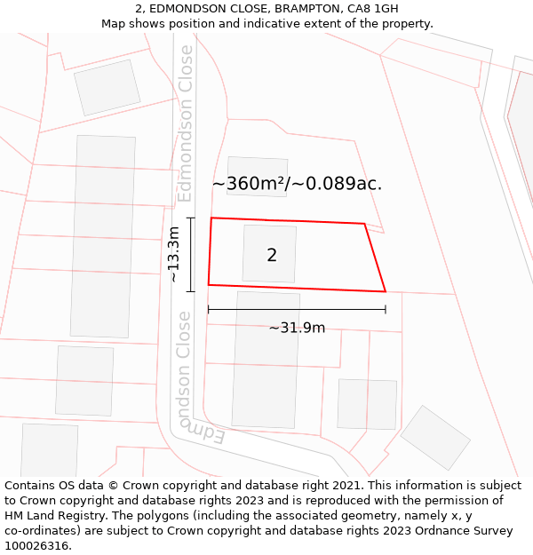 2, EDMONDSON CLOSE, BRAMPTON, CA8 1GH: Plot and title map