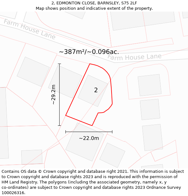 2, EDMONTON CLOSE, BARNSLEY, S75 2LF: Plot and title map