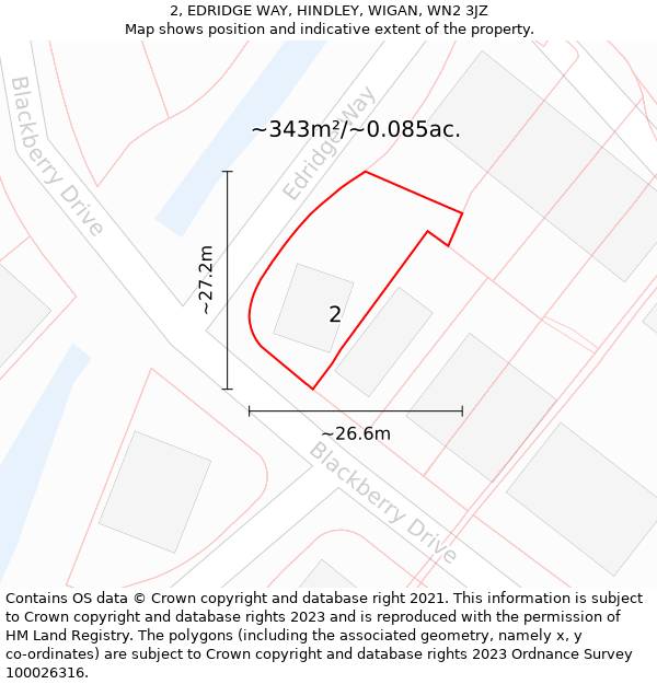 2, EDRIDGE WAY, HINDLEY, WIGAN, WN2 3JZ: Plot and title map