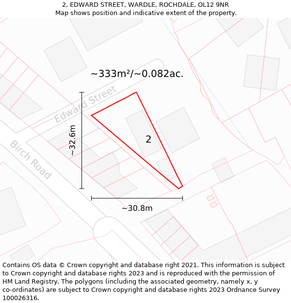 2, EDWARD STREET, WARDLE, ROCHDALE, OL12 9NR: Plot and title map