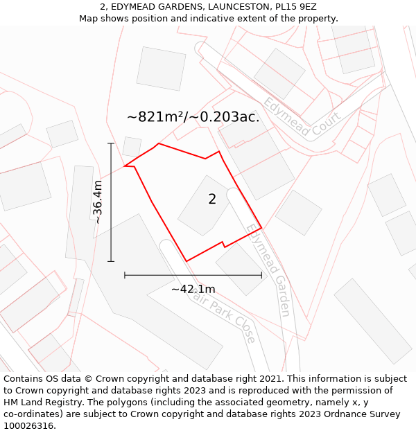 2, EDYMEAD GARDENS, LAUNCESTON, PL15 9EZ: Plot and title map