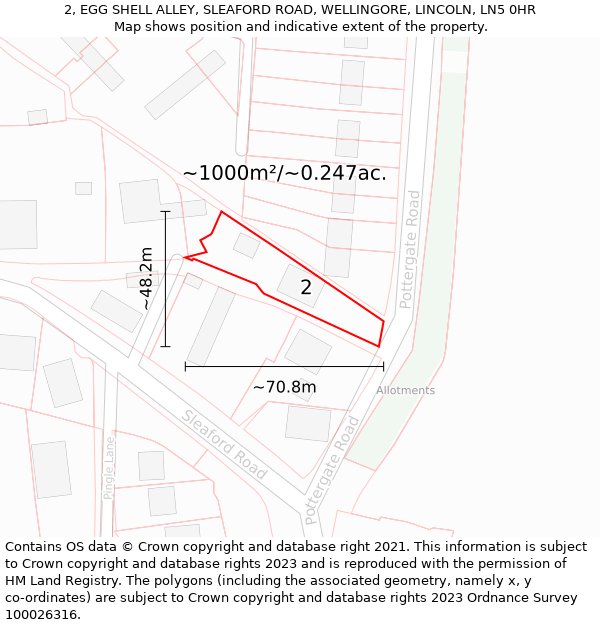 2, EGG SHELL ALLEY, SLEAFORD ROAD, WELLINGORE, LINCOLN, LN5 0HR: Plot and title map