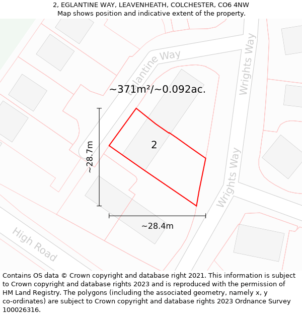 2, EGLANTINE WAY, LEAVENHEATH, COLCHESTER, CO6 4NW: Plot and title map