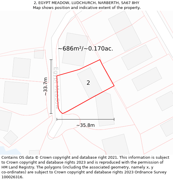 2, EGYPT MEADOW, LUDCHURCH, NARBERTH, SA67 8HY: Plot and title map