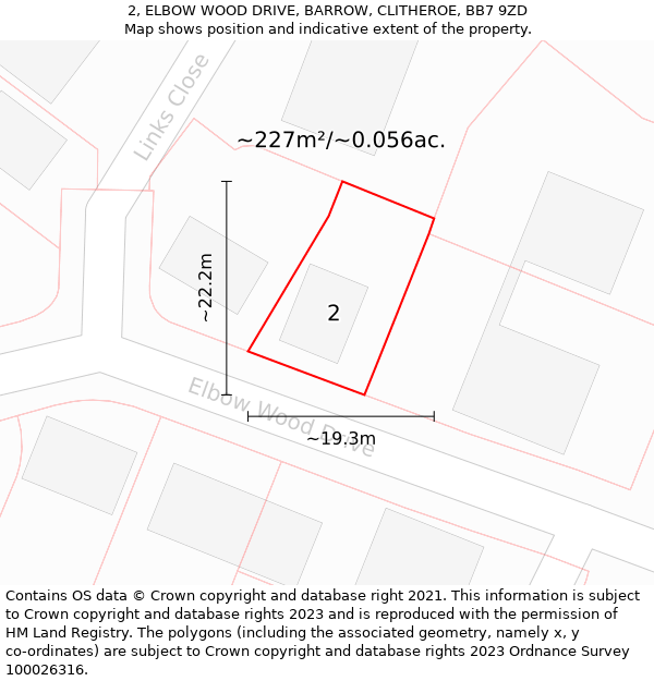 2, ELBOW WOOD DRIVE, BARROW, CLITHEROE, BB7 9ZD: Plot and title map