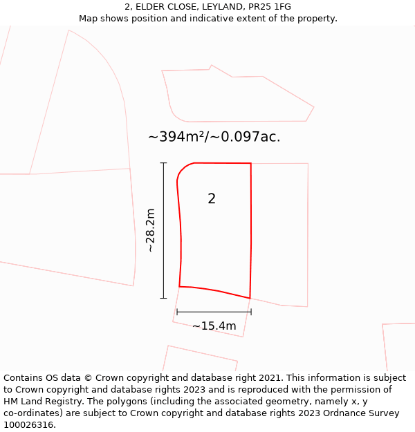 2, ELDER CLOSE, LEYLAND, PR25 1FG: Plot and title map