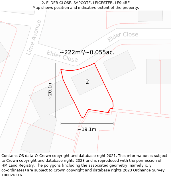 2, ELDER CLOSE, SAPCOTE, LEICESTER, LE9 4BE: Plot and title map