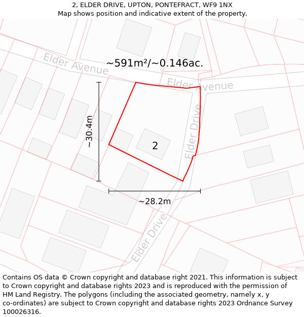 2, ELDER DRIVE, UPTON, PONTEFRACT, WF9 1NX: Plot and title map