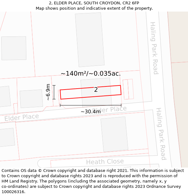 2, ELDER PLACE, SOUTH CROYDON, CR2 6FP: Plot and title map