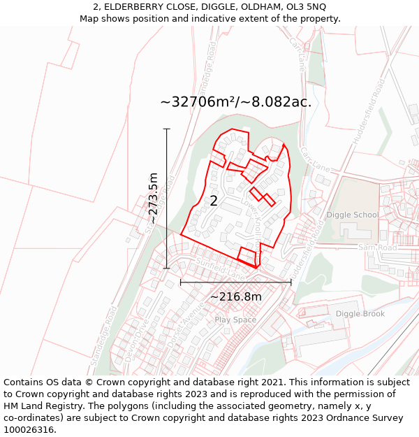 2, ELDERBERRY CLOSE, DIGGLE, OLDHAM, OL3 5NQ: Plot and title map