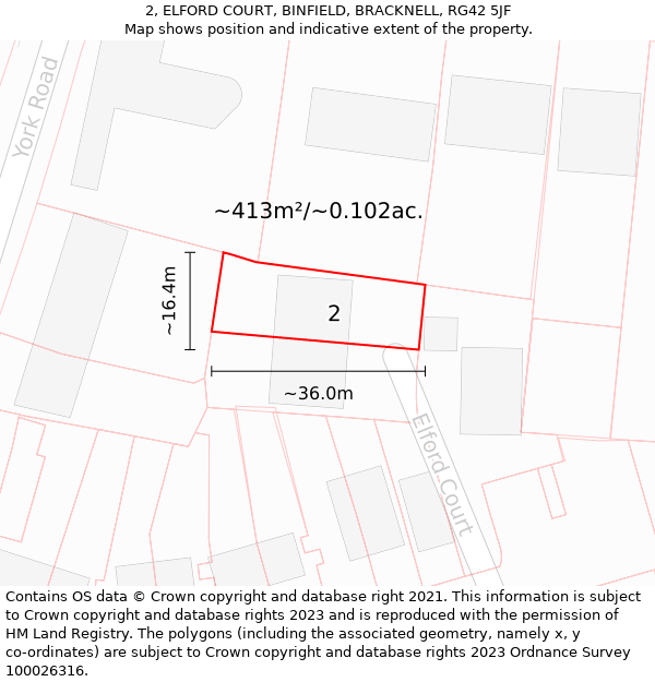 2, ELFORD COURT, BINFIELD, BRACKNELL, RG42 5JF: Plot and title map