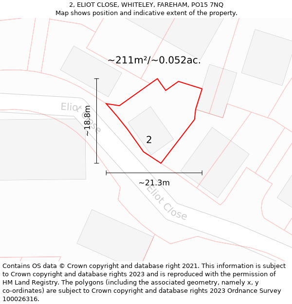 2, ELIOT CLOSE, WHITELEY, FAREHAM, PO15 7NQ: Plot and title map