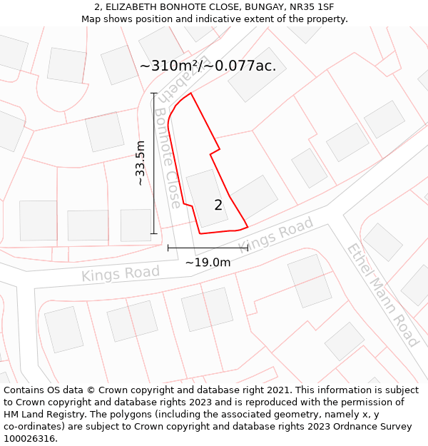 2, ELIZABETH BONHOTE CLOSE, BUNGAY, NR35 1SF: Plot and title map