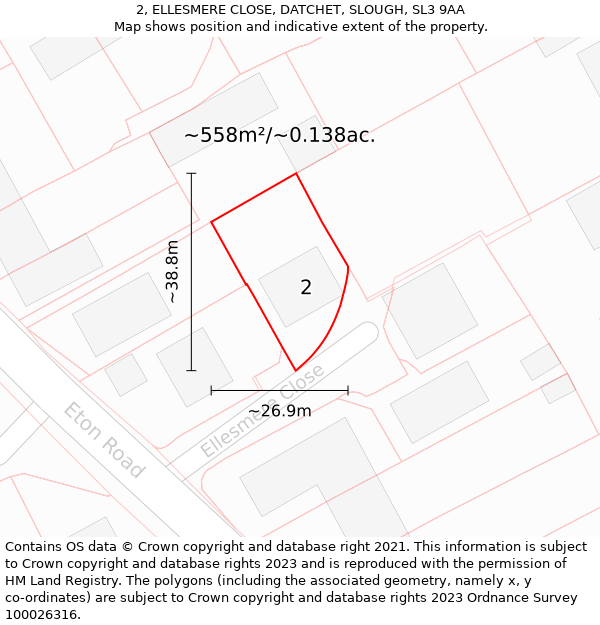 2, ELLESMERE CLOSE, DATCHET, SLOUGH, SL3 9AA: Plot and title map