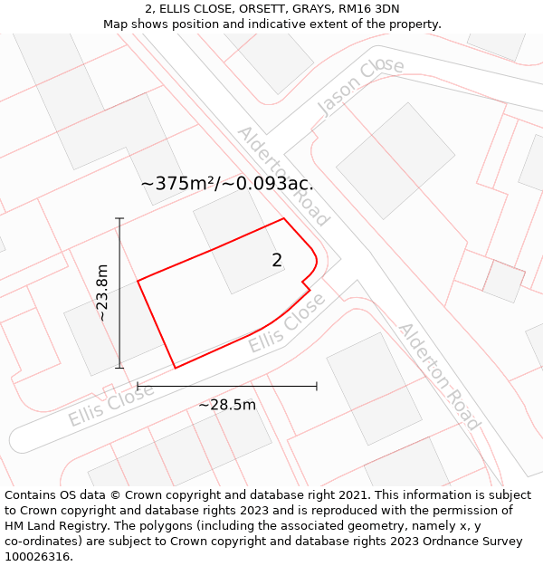 2, ELLIS CLOSE, ORSETT, GRAYS, RM16 3DN: Plot and title map