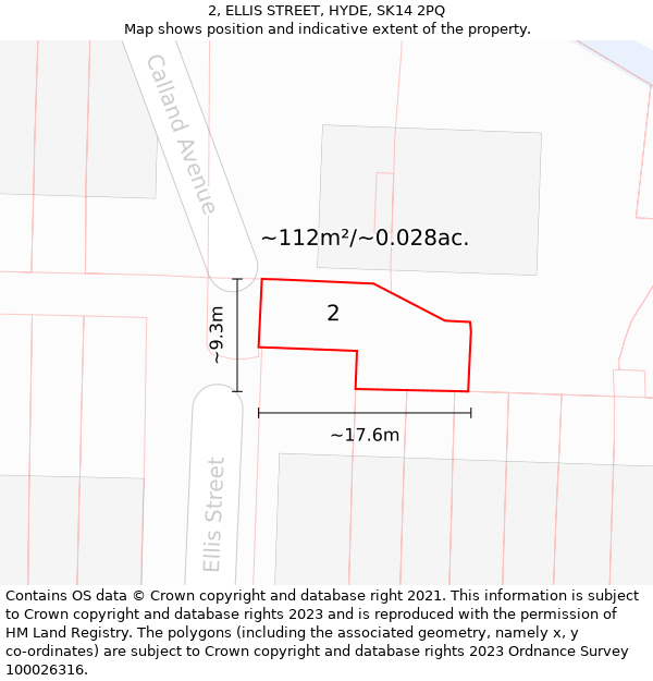 2, ELLIS STREET, HYDE, SK14 2PQ: Plot and title map