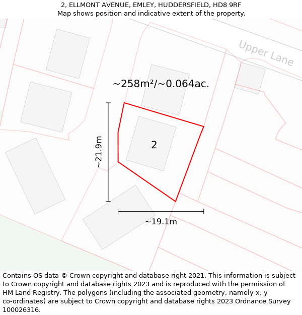 2, ELLMONT AVENUE, EMLEY, HUDDERSFIELD, HD8 9RF: Plot and title map