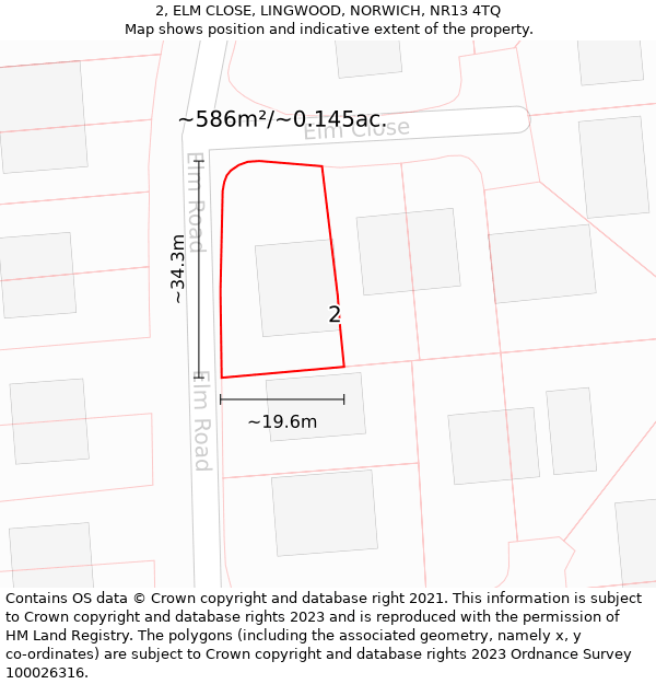 2, ELM CLOSE, LINGWOOD, NORWICH, NR13 4TQ: Plot and title map