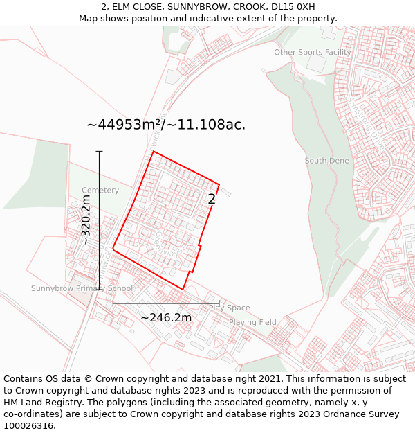 2, ELM CLOSE, SUNNYBROW, CROOK, DL15 0XH: Plot and title map