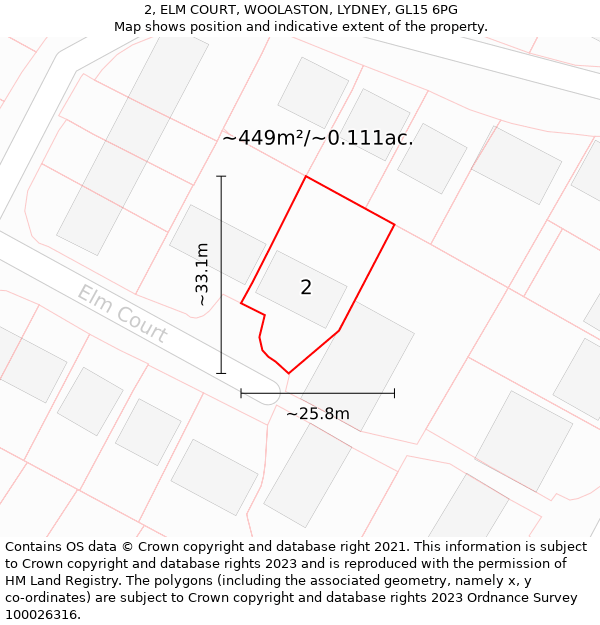 2, ELM COURT, WOOLASTON, LYDNEY, GL15 6PG: Plot and title map