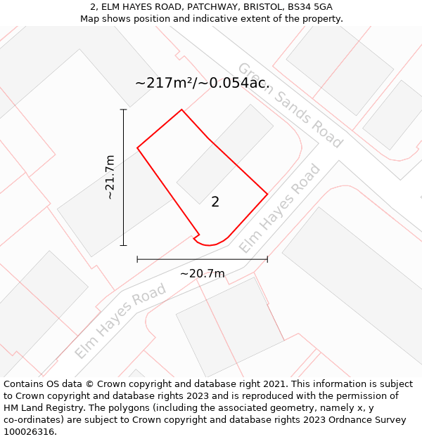 2, ELM HAYES ROAD, PATCHWAY, BRISTOL, BS34 5GA: Plot and title map