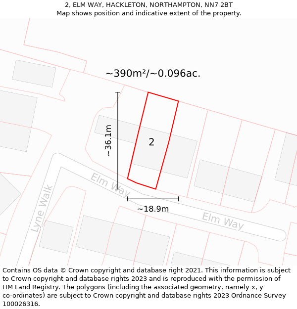 2, ELM WAY, HACKLETON, NORTHAMPTON, NN7 2BT: Plot and title map