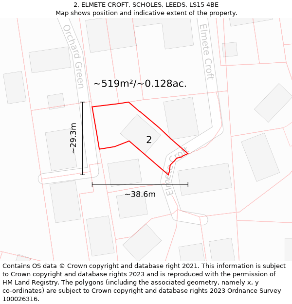 2, ELMETE CROFT, SCHOLES, LEEDS, LS15 4BE: Plot and title map