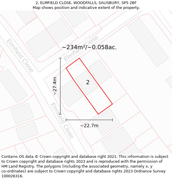 2, ELMFIELD CLOSE, WOODFALLS, SALISBURY, SP5 2BF: Plot and title map