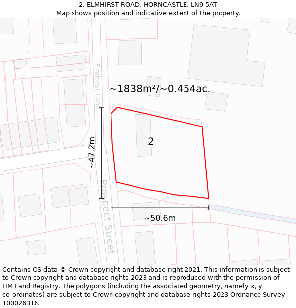 2, ELMHIRST ROAD, HORNCASTLE, LN9 5AT: Plot and title map