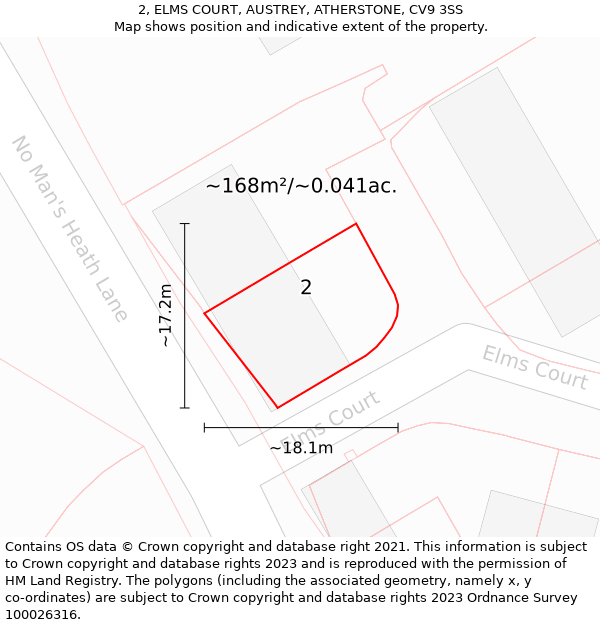 2, ELMS COURT, AUSTREY, ATHERSTONE, CV9 3SS: Plot and title map