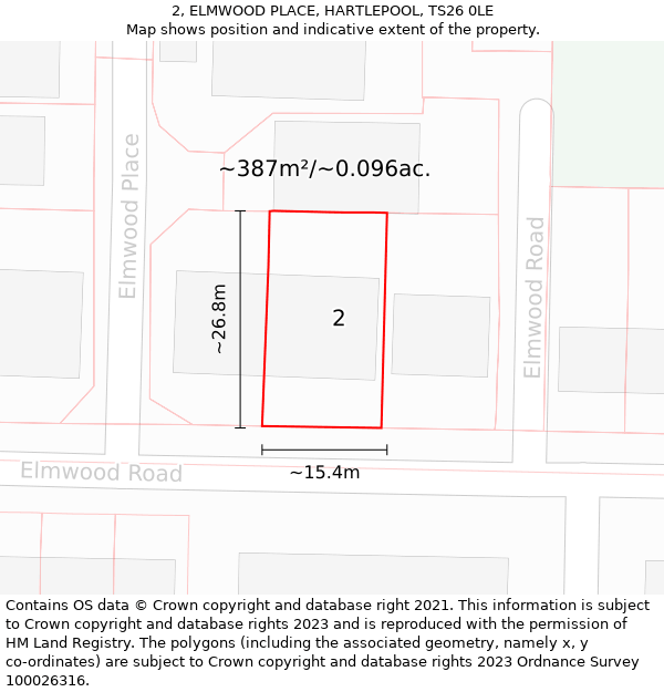 2, ELMWOOD PLACE, HARTLEPOOL, TS26 0LE: Plot and title map