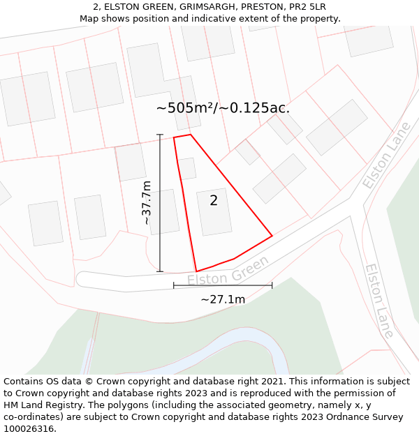 2, ELSTON GREEN, GRIMSARGH, PRESTON, PR2 5LR: Plot and title map