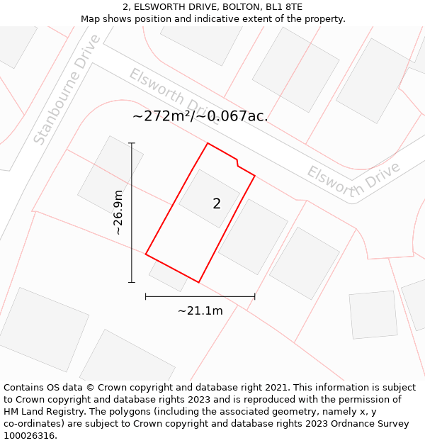 2, ELSWORTH DRIVE, BOLTON, BL1 8TE: Plot and title map
