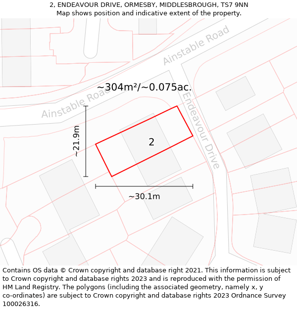 2, ENDEAVOUR DRIVE, ORMESBY, MIDDLESBROUGH, TS7 9NN: Plot and title map