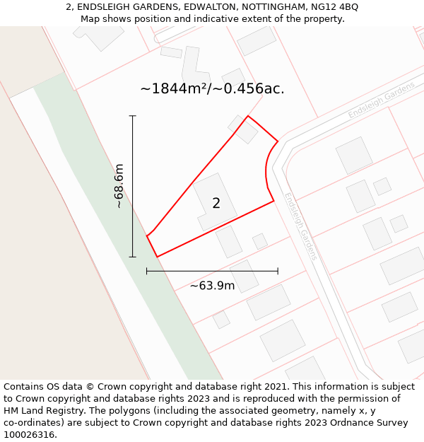 2, ENDSLEIGH GARDENS, EDWALTON, NOTTINGHAM, NG12 4BQ: Plot and title map