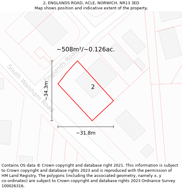 2, ENGLANDS ROAD, ACLE, NORWICH, NR13 3ED: Plot and title map