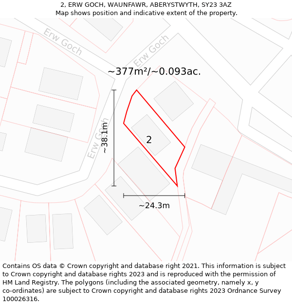 2, ERW GOCH, WAUNFAWR, ABERYSTWYTH, SY23 3AZ: Plot and title map