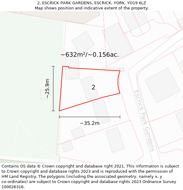 2, ESCRICK PARK GARDENS, ESCRICK, YORK, YO19 6LZ: Plot and title map