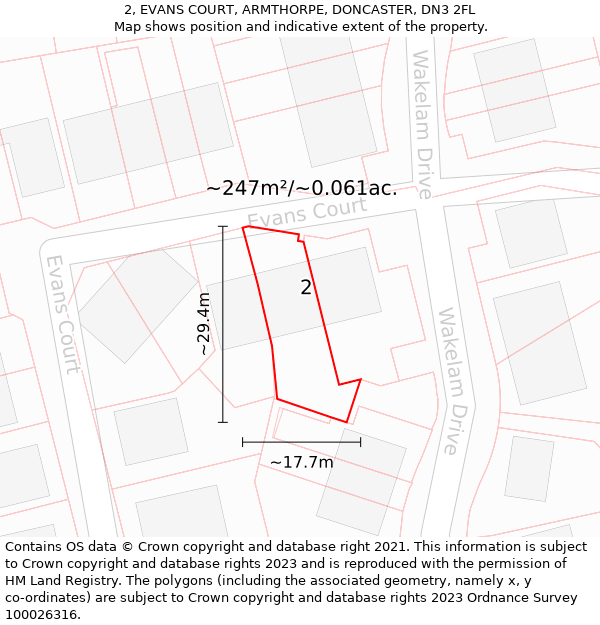 2, EVANS COURT, ARMTHORPE, DONCASTER, DN3 2FL: Plot and title map