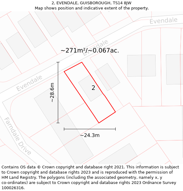 2, EVENDALE, GUISBOROUGH, TS14 8JW: Plot and title map