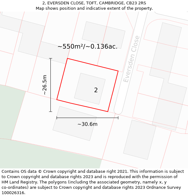 2, EVERSDEN CLOSE, TOFT, CAMBRIDGE, CB23 2RS: Plot and title map