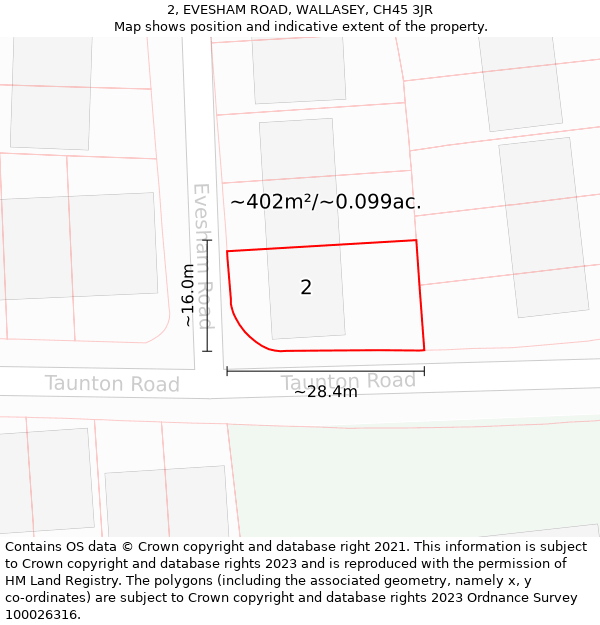 2, EVESHAM ROAD, WALLASEY, CH45 3JR: Plot and title map