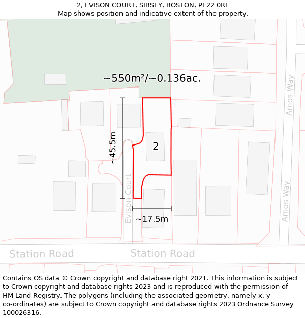 2, EVISON COURT, SIBSEY, BOSTON, PE22 0RF: Plot and title map