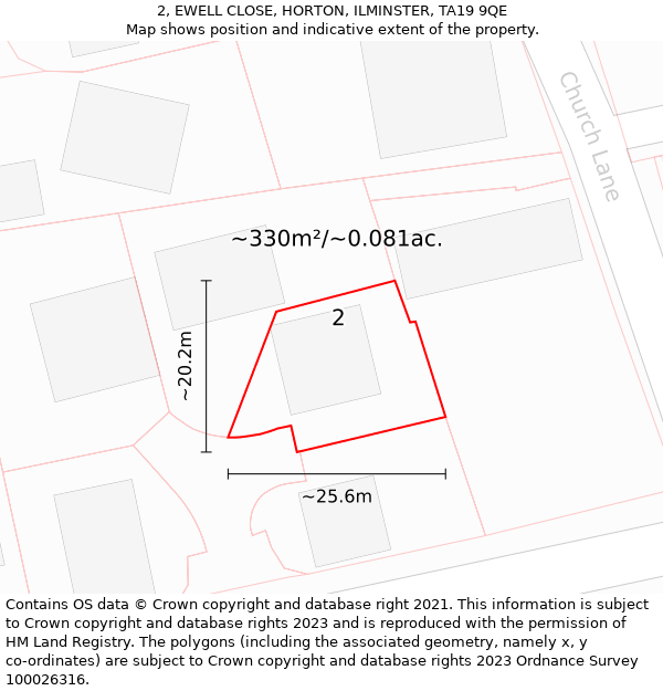 2, EWELL CLOSE, HORTON, ILMINSTER, TA19 9QE: Plot and title map