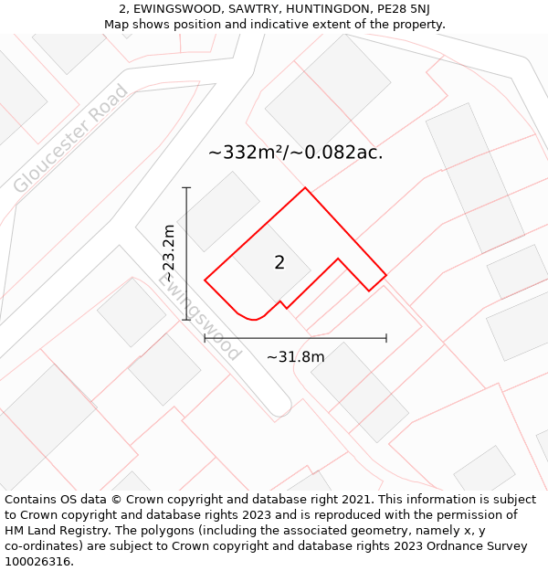 2, EWINGSWOOD, SAWTRY, HUNTINGDON, PE28 5NJ: Plot and title map